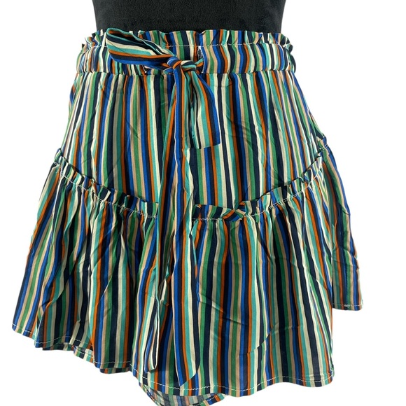 OliviaCeous Vibrant Rainbow Striped Ruffle Skorts, shorts,Mini, Large,New - Picture 7 of 7